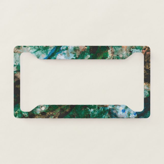 Moss Agate Green Crystal Geode Abstract License Plate Frame (Front)
