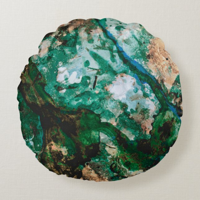 Moss Agate Green Crystal Geode Abstract Round Pillow (Front)