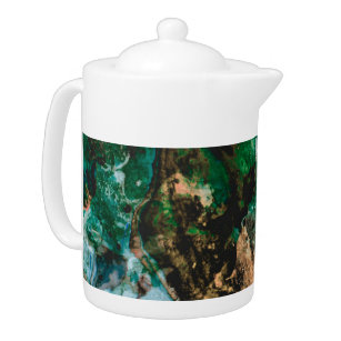 Moss Agate Green Crystal Geode Abstract Teapot