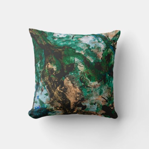 Moss Agate Green Crystal Geode Abstract Throw Pillow