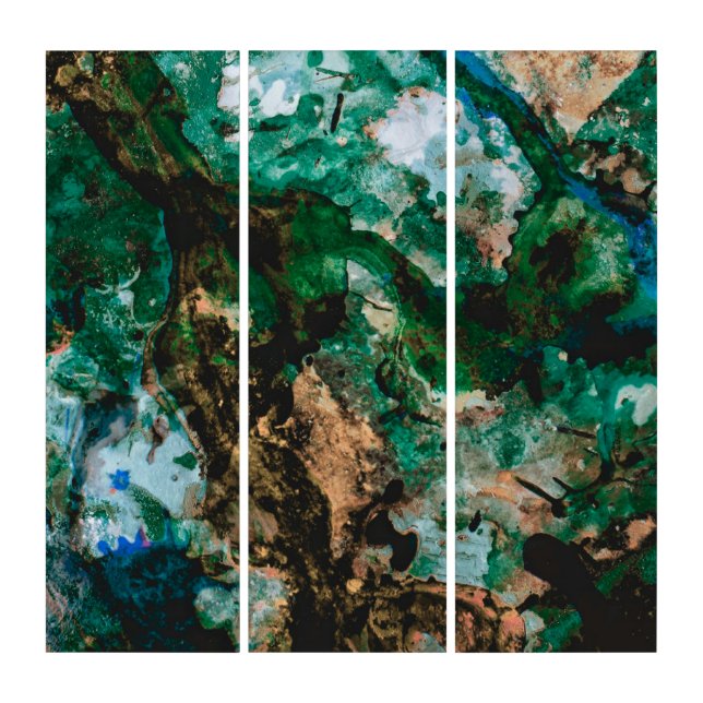 Moss Agate Green Crystal Geode Abstract Triptych (Front)