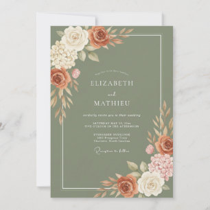 Moss Copper Rose Wedding Invitation