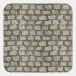 moss covered cobblestone road pattern texture square sticker