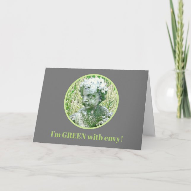 MOSS-COVERED STONE CHERUB/CONGRATS. CARD (Front)