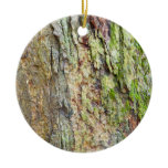 Moss-Covered Tree Bark Ceramic Ornament