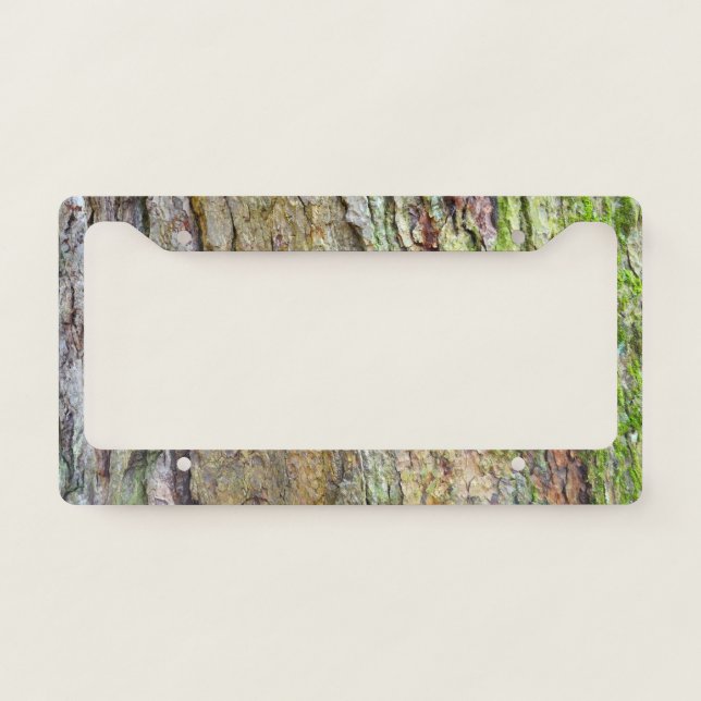 Moss-Covered Tree Bark License Plate Frame (Front)