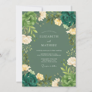 Moss Cream Blossom Wedding Invitation