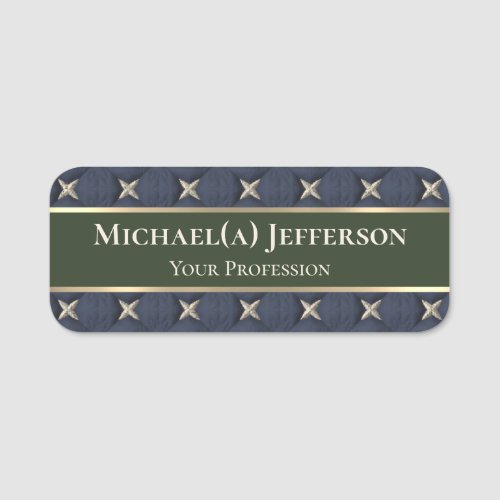 Moss Dark Green  Seven Golden Stars On Blue Chic Name Tag