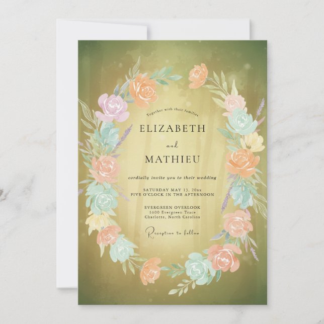 Moss Gold Wreath Wedding Invitation (Front)