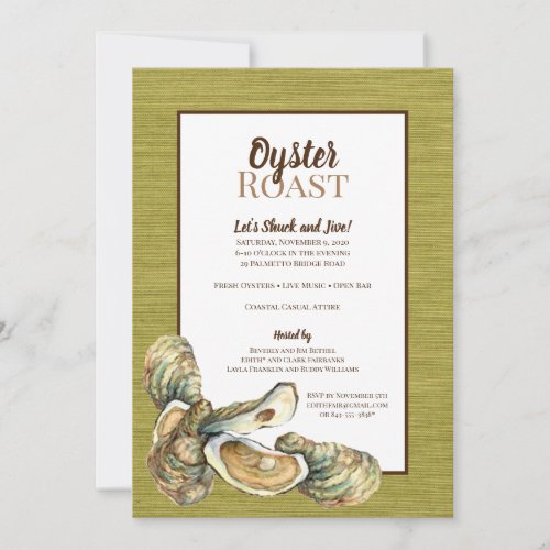 Moss Grasscloth Oyster Roast Invitation