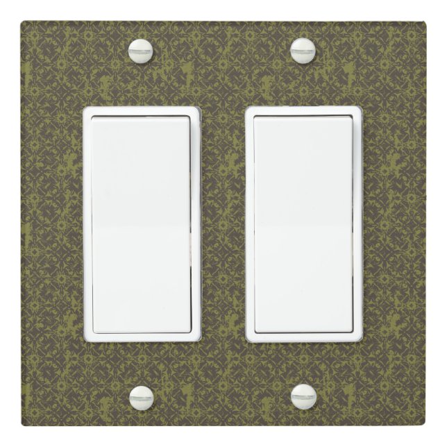 Moss Green and Brown Scrolled Iron Light Switch Cover (In Situ)