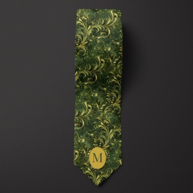 Moss Green and Gold Botanical Neck Tie (Creator Uploaded)