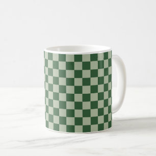 Moss Green and Light Sage Checkerboard Coffee Mug