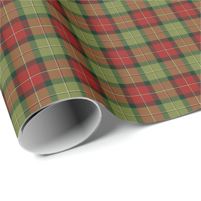 Moss Green and Red Rustic Christmas Plaid Pattern Wrapping Paper (Roll Corner)