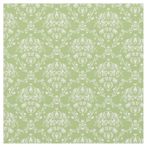 Moss Green and White Damask Fabric