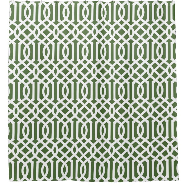 Moss Green and White Trellis Shower Curtain (Front)