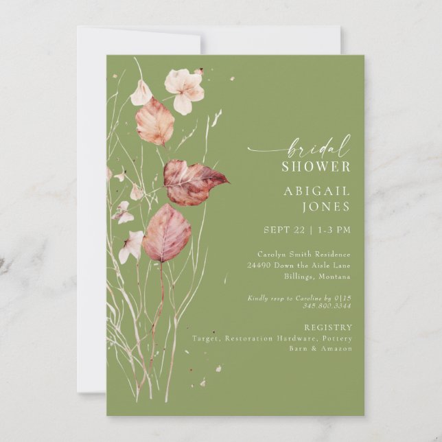Moss Green Autumn Bridal Shower Invitation (Front)