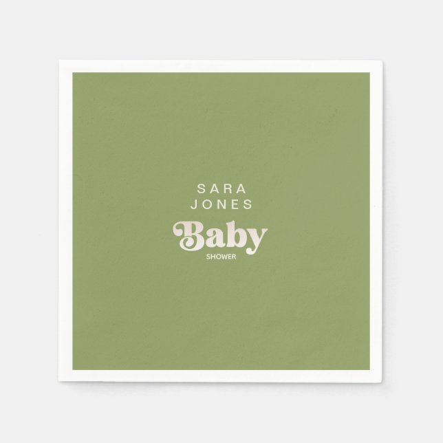 Moss Green Baby Shower Cocktail Napkins (Front)