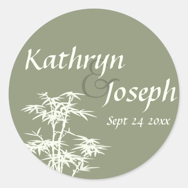Moss green bamboo custom wedding favor label (Front)