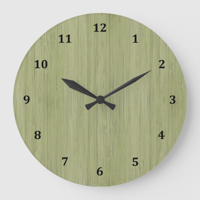 Moss Green Bamboo Wood Grain Look Large Clock (Front)