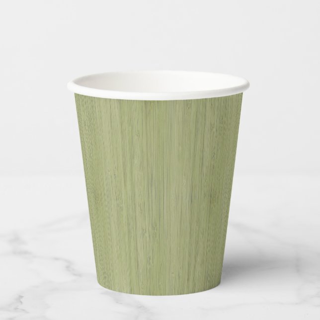 Moss Green Bamboo Wood Grain Look Paper Cups (Front)