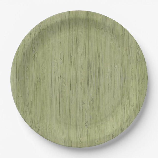 Moss Green Bamboo Wood Grain Look Paper Plates (Front)