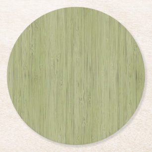 Moss Green Bamboo Wood Grain Look Round Paper Coaster