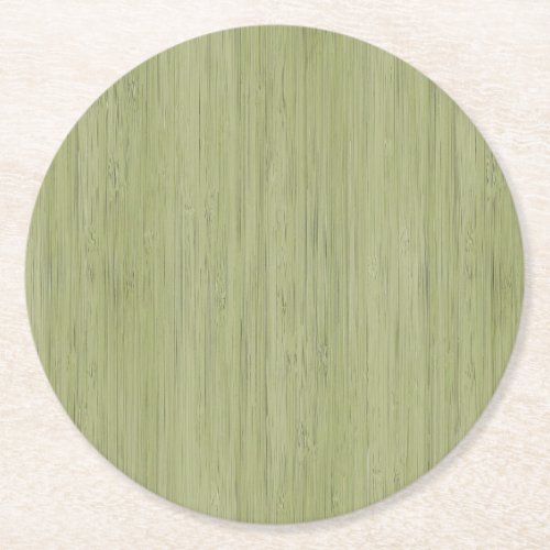 Moss Green Bamboo Wood Grain Look Round Paper Coaster