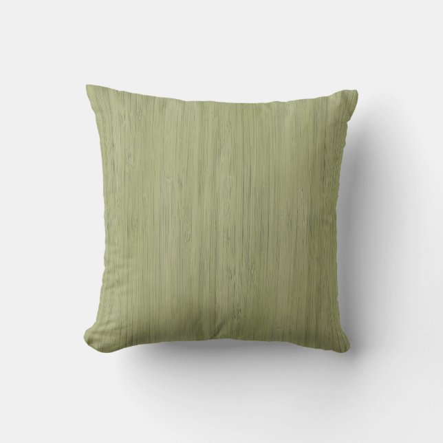Moss Green Bamboo Wood Grain Look Throw Pillow (Front)