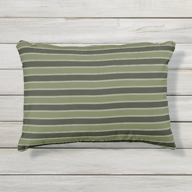 Moss Green Black Horizontal Lines Stripe Geometric Outdoor Pillow (Front)