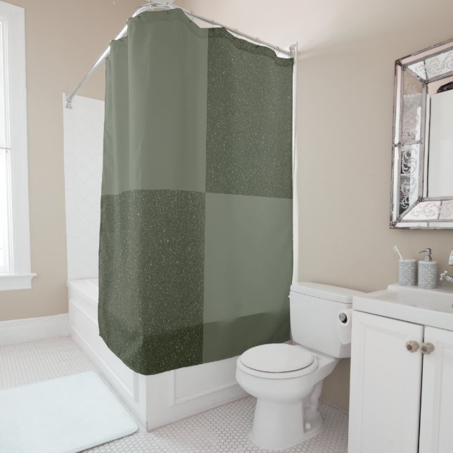 Moss Green Block Grid Shower Curtain (In Situ)