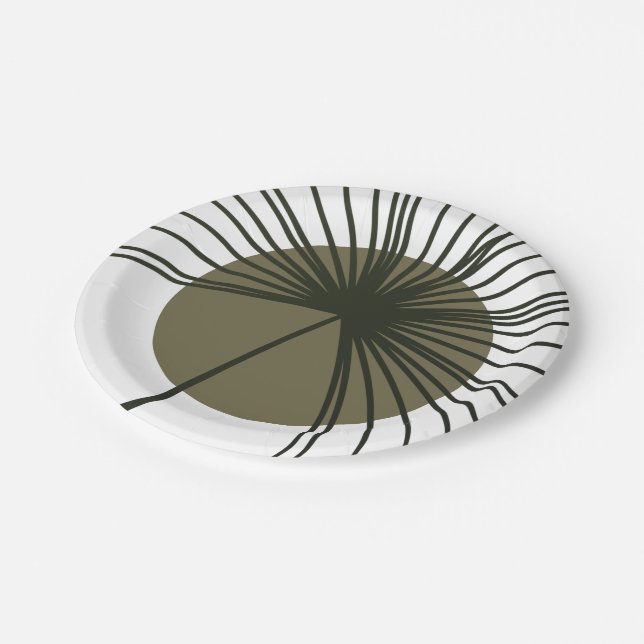 Moss Green Botanical Fan Elegant Wedding Paper Plates (Angled)