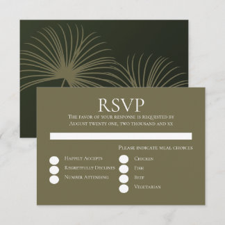 Moss Green Botanical Fan Elegant Wedding RSVP Card