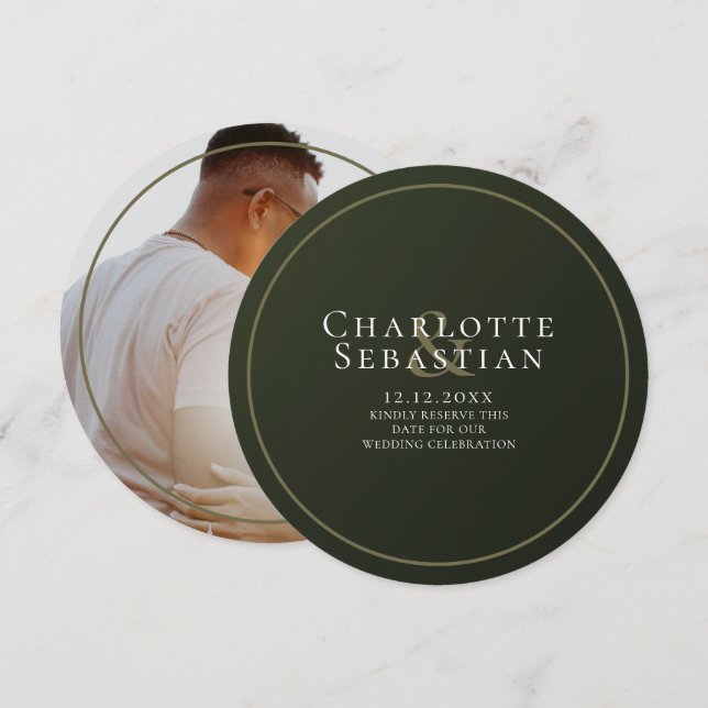 Moss Green Botanical Fan Elegant Wedding Save The Date (Front/Back)