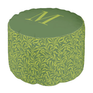 Moss Green Botanical Print Monogram Pouf