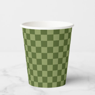 Moss Green Checkerboard Paper Cups