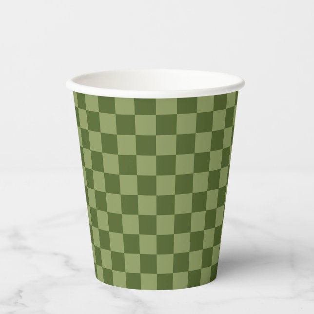 Moss Green Checkerboard Paper Cups (Front)