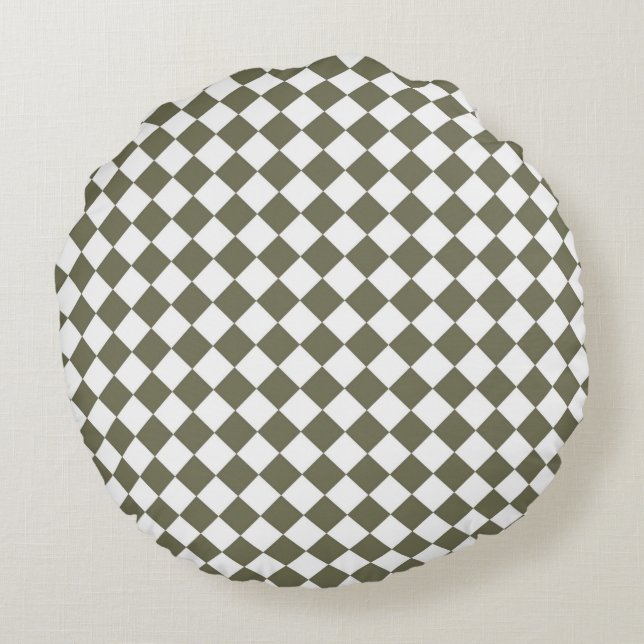 Moss Green Checkerboard pattern Round Pillow (Back)