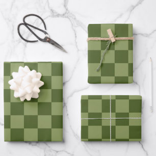 Moss Green Checkerboard Wrapping Paper Sheets