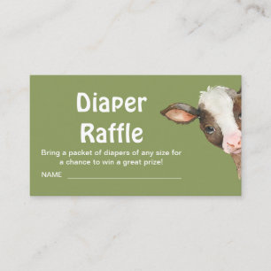 Moss Green Cow Baby Shower Diaper Raffle Enclosure Card