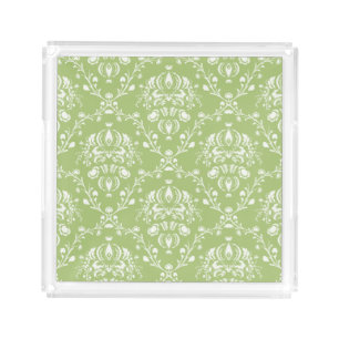 Moss Green Damask Acrylic Tray