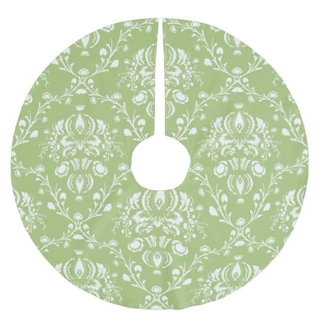 Moss Green Damask Brushed Polyester Tree Skirt (Front)