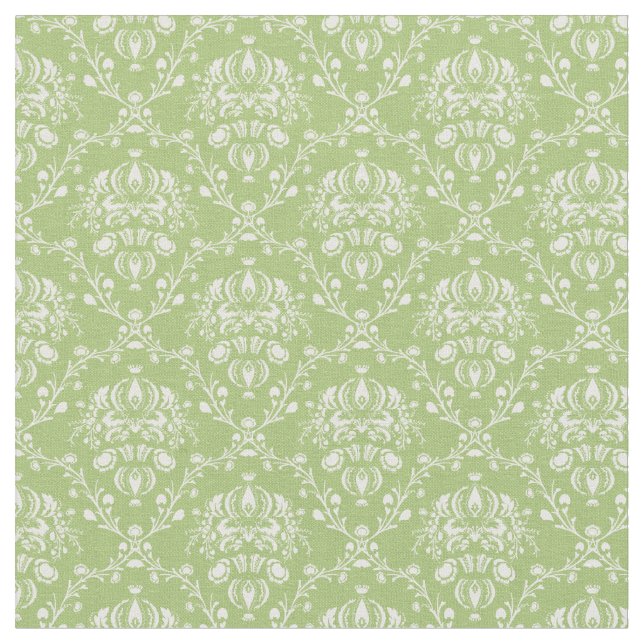 Moss Green Damask Fabric (Close Up)