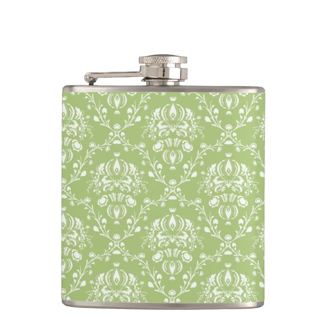 Moss Green Damask Flask (Front)