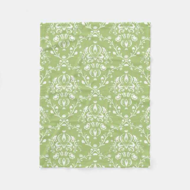 Moss Green Damask Fleece Blanket (Front)