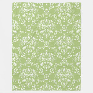Moss Green Damask Fleece Blanket