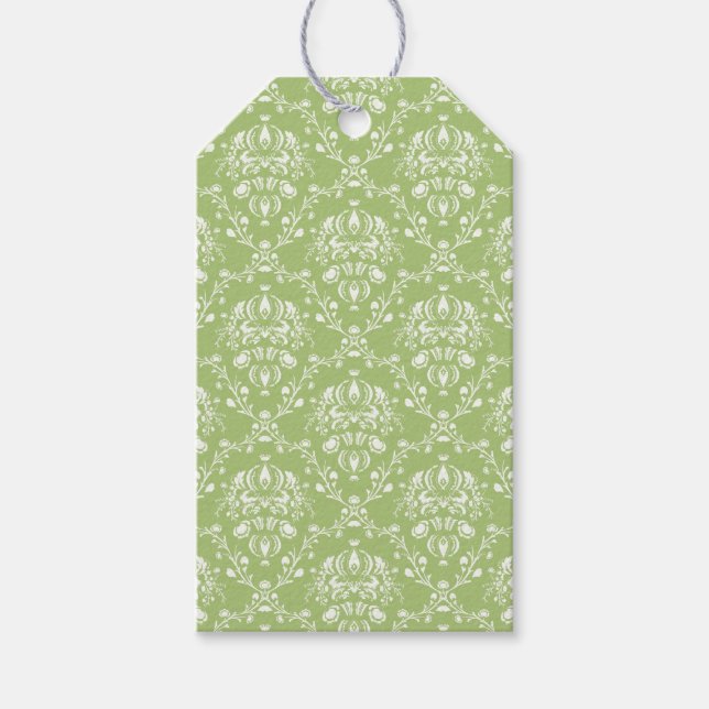 Moss Green Damask Gift Tags (Front)