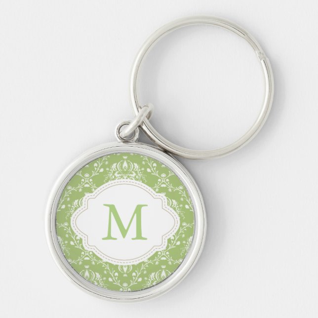 Moss Green Damask Keychain (Front)