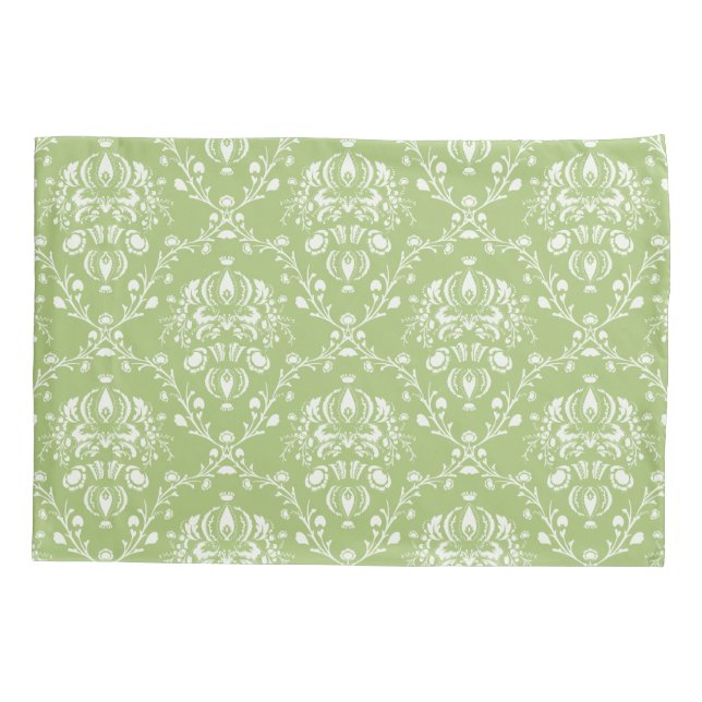 Moss Green Damask  Pillow Case (Back-Left)
