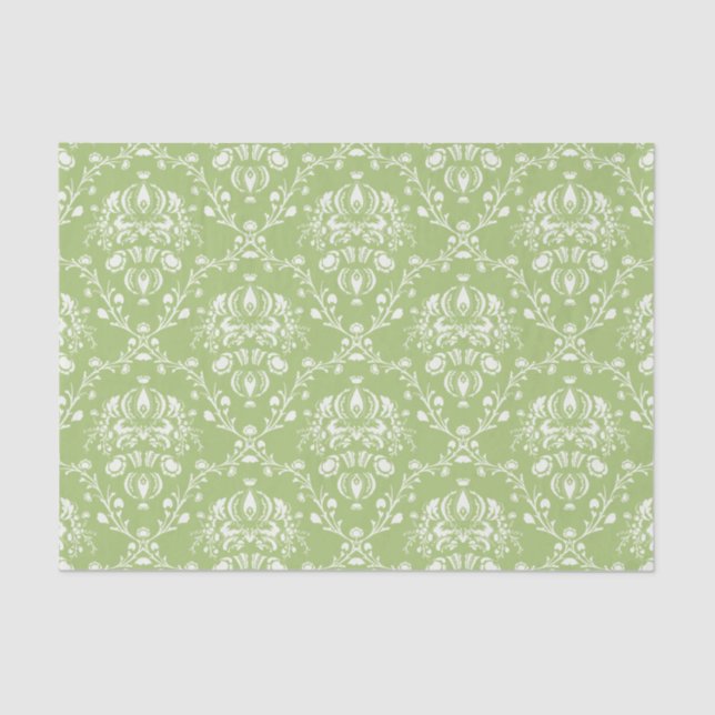 Moss Green Damask Tissue Paper (Front)
